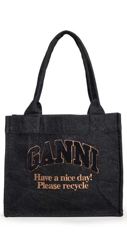 GANNI Large Denim Easy Shopper Tote Black