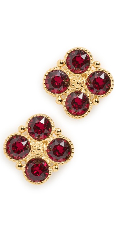 Kenneth Jay Lane Gold Earrings with Four Faceted Ruby Stones Gold/Ruby