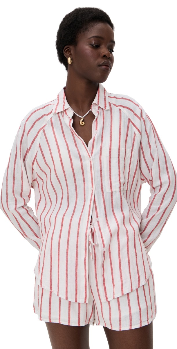 Z Supply Perfect Linen Top Cabana Red