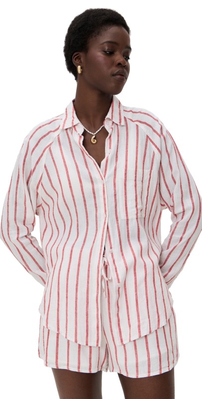 Z Supply Perfect Linen Top Cabana Red