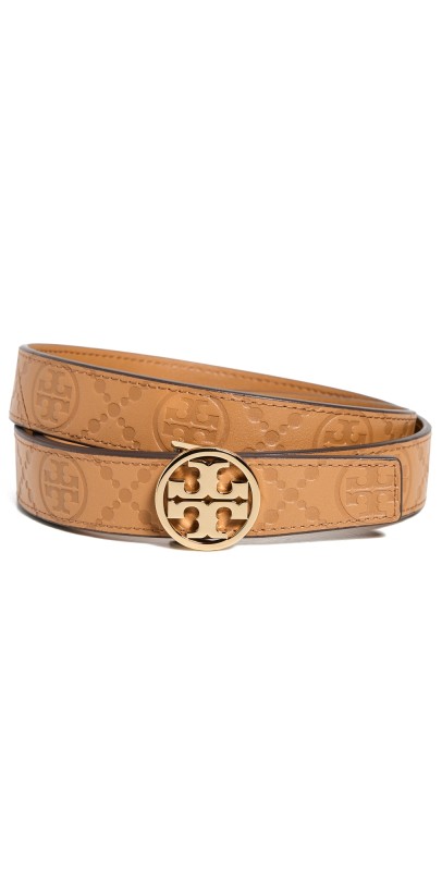 Tory Burch 1 Miller Debossed T Monogram Belt Tan/Gold