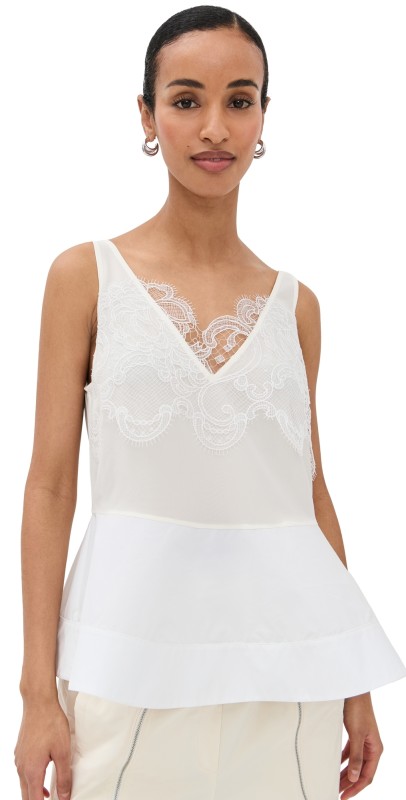 3.1 Phillip Lim Peplum Tank with Lace Ivory/White