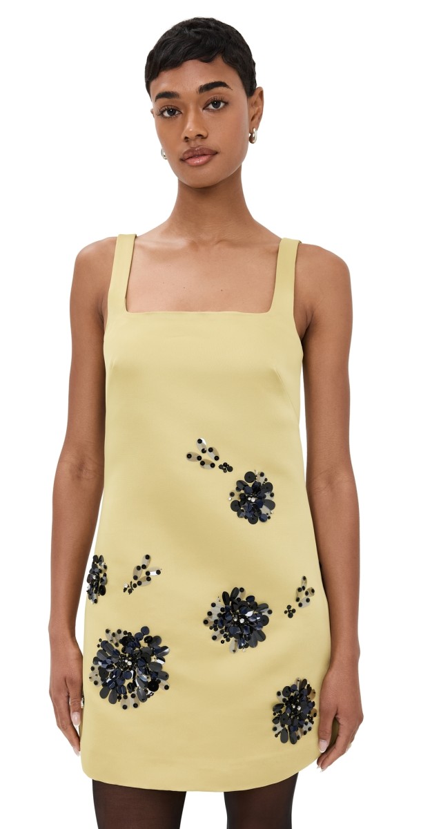 Tanya Taylor Barton Embellished Satin Dress Chartreuse