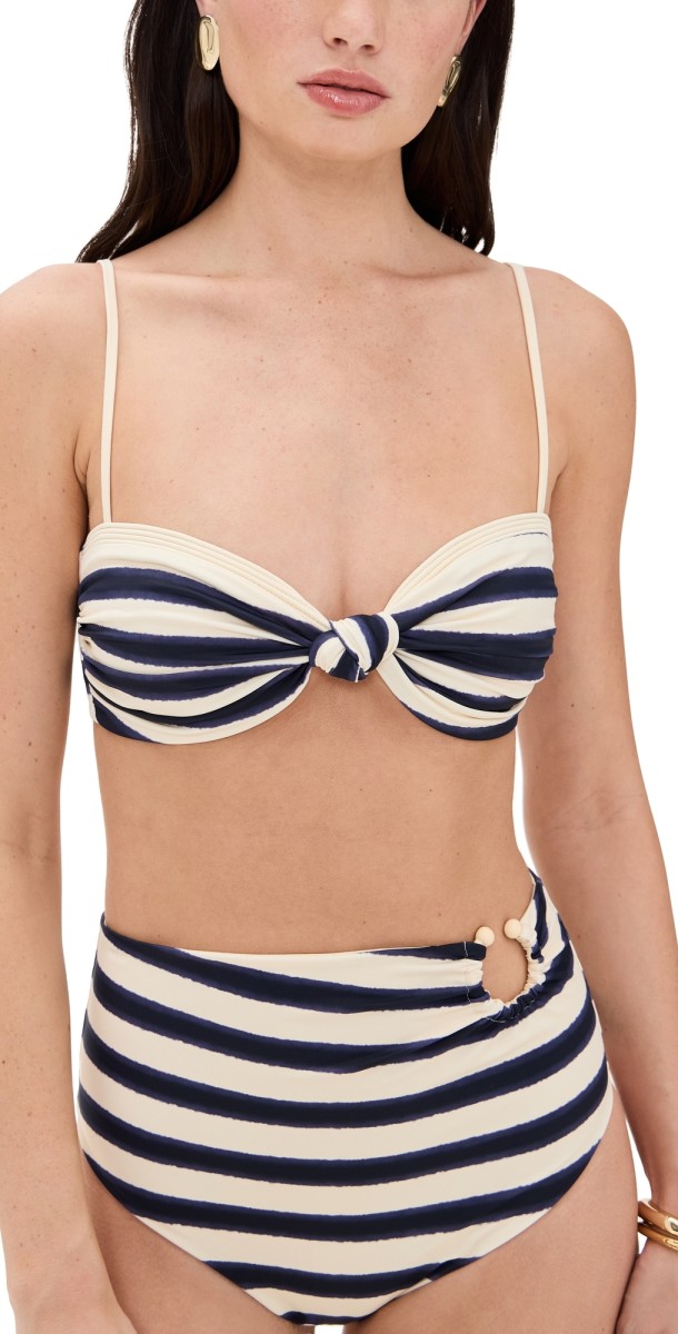 Johanna Ortiz Bandana Marina Bikini Top Swim Tie Dye Lines/Ecru/Blue