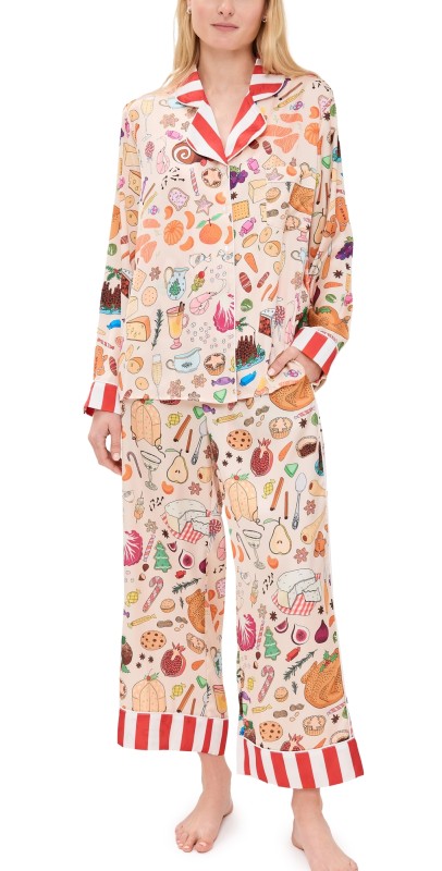 Karen Mabon Holiday Feast Long Pajama Set Holiday Feast