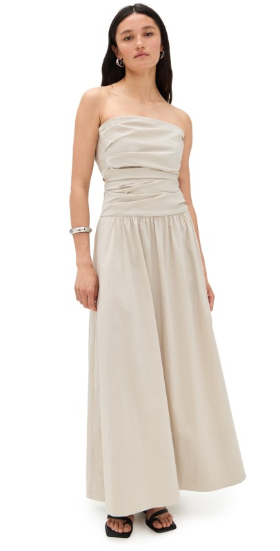 St. Agni Gathered Strapless Tie Back Dress Creme