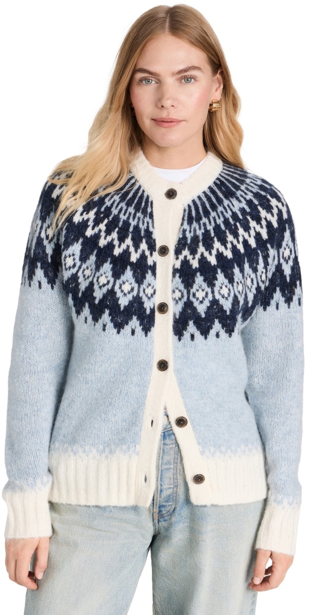 Alex Mill Ashwood Fair Isle Cardigan Frosty Blue Combo