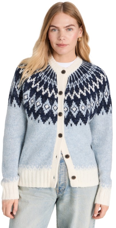 Alex Mill Ashwood Fair Isle Cardigan Frosty Blue Combo