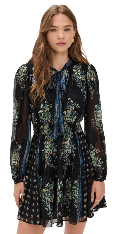 Ulla Johnson Maris Necktie Long Sleeve Mini Dress Twilight
