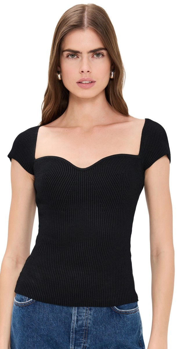 DL1961 Instasculpt Fine Knit Heart Top Black