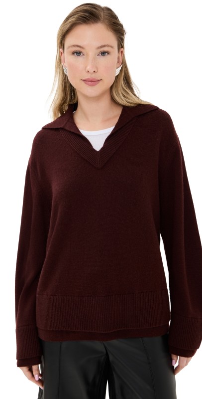 Vince Collared Double Layer Pullover Black Rose