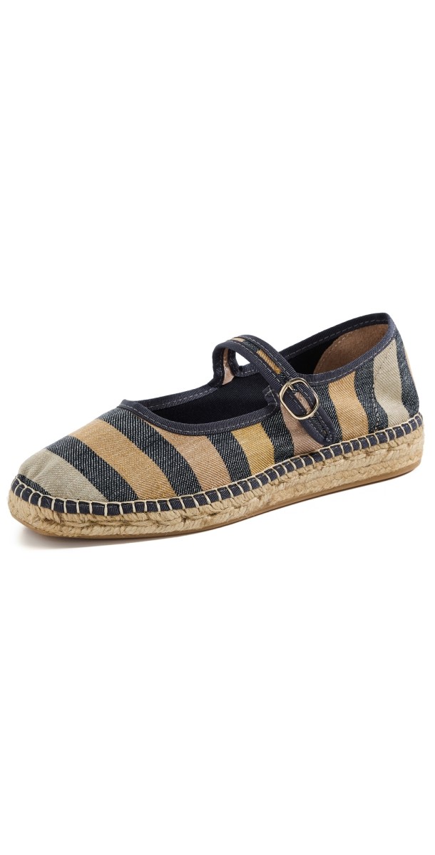Naguisa Peonia Mary Jane Espadrilles D. Grey Stripes