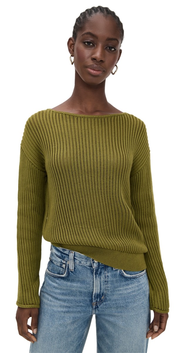 Theory Easy Open Neck Sweater Avocado