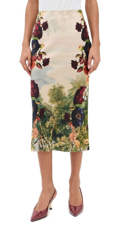 alice + olivia Maeve Slip Skirt Forbidden Forest