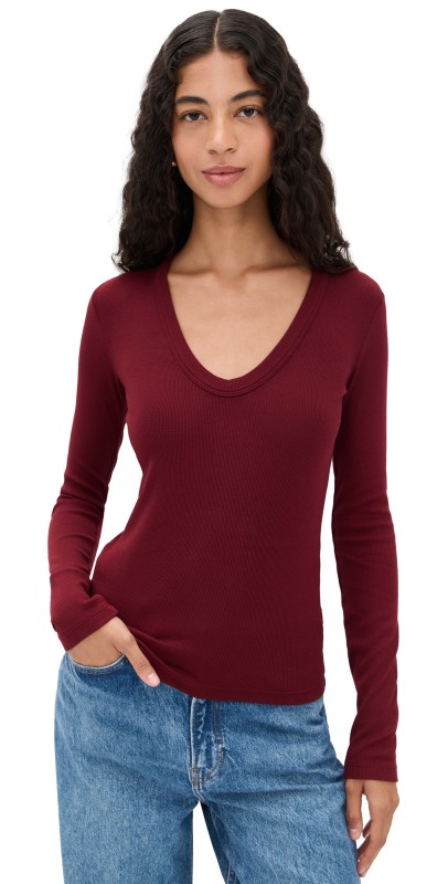 Cotton Citizen Verona U Neck Shirt Oxblood