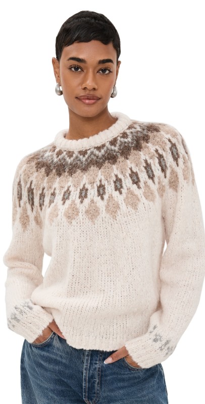 Splendid Noelle Fair Isle Sweater Snow Heather