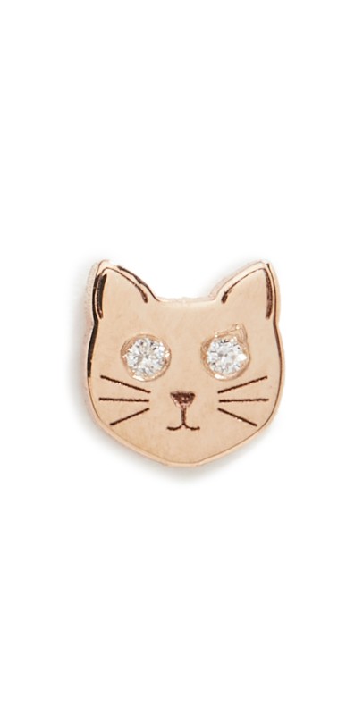 Zoe Chicco 14k Single Itty Bitty Cat with Diamond Eyes Stud Earring Yellow Gold