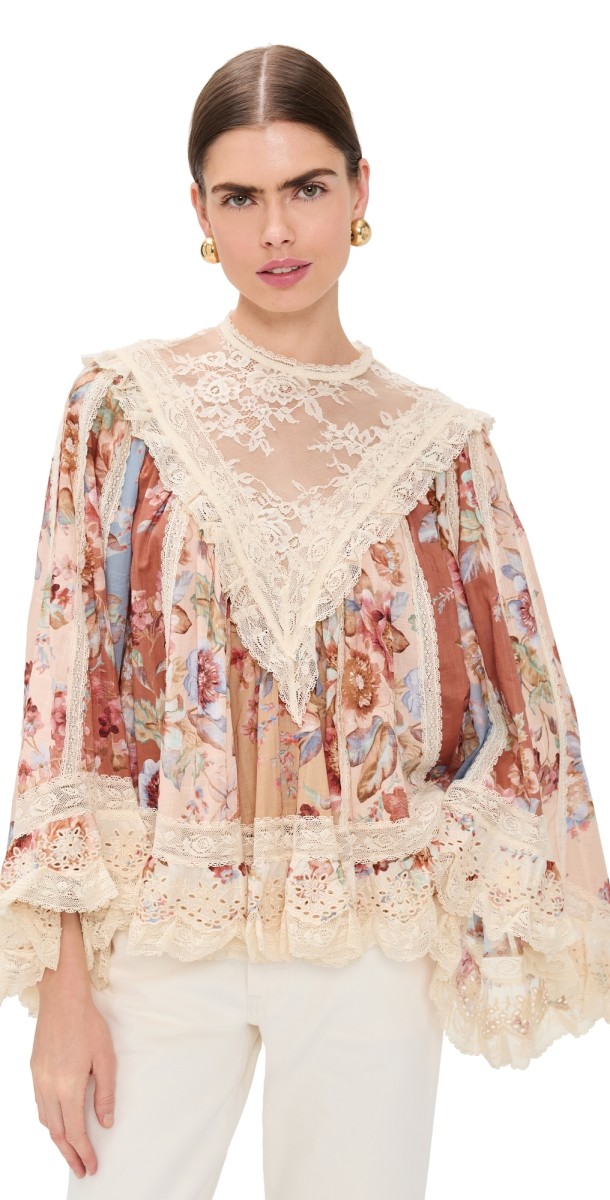 Zimmermann Awaken Lace Trim Blouse Spliced Print
