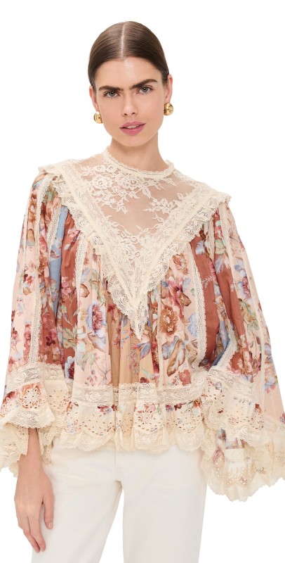 Zimmermann Awaken Lace Trim Blouse Spliced Print