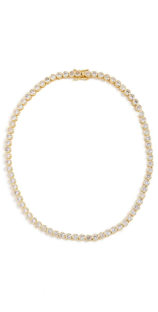 Alexa Leigh Crystal Bezel Tennis Necklace Yellow Gold