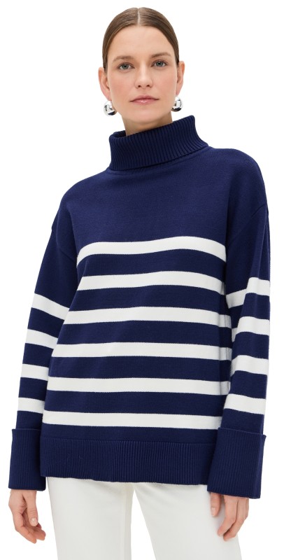English Factory Turtleneck Stripe Sweater Navy/White