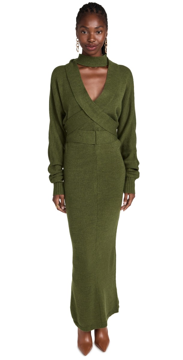 Andrea Iyamah Mari Deep V Neck Dress Jade