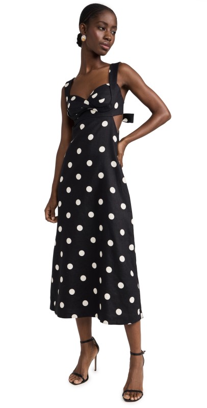 Zimmermann Crush Midi Dress Black/Cream Dot