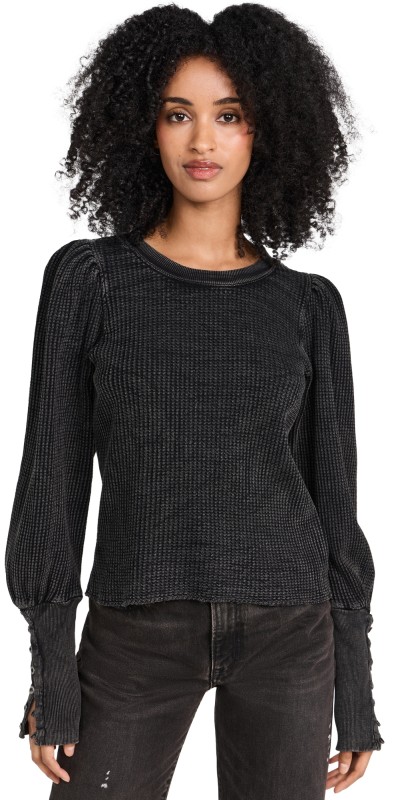 Free People Wesley Thermal Top Washed Black