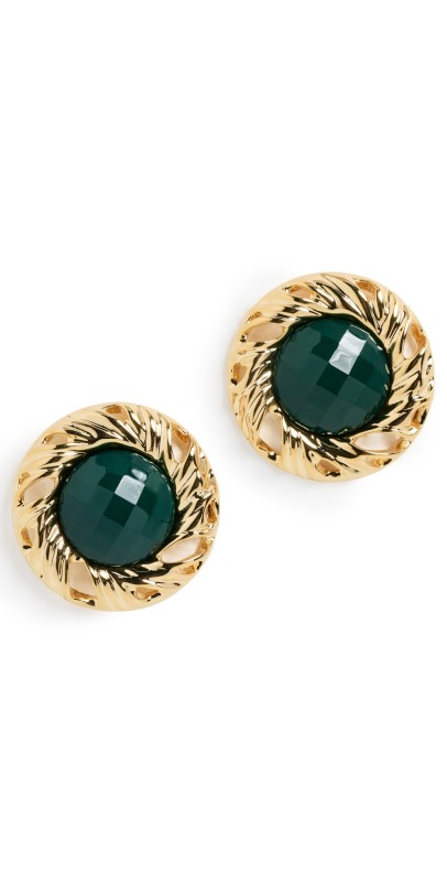By Adina Eden Vintage Colored Stone Rimmed Stud Earrings Dark Gr