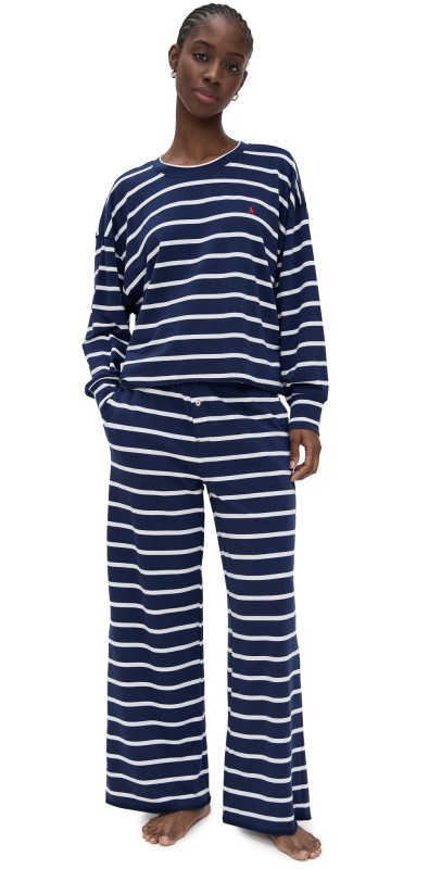 Polo Ralph Lauren Crew Neck Wide Leg Pants PJ Set Sailing Stripe
