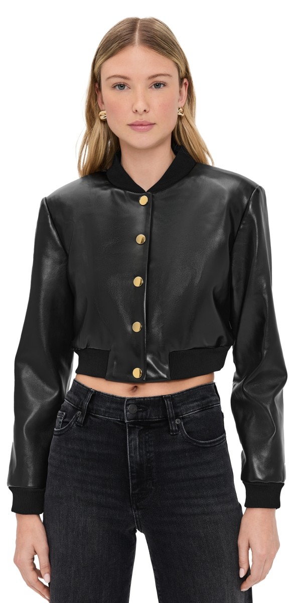 alice + olivia Barton Vegan Leather Bomber Black