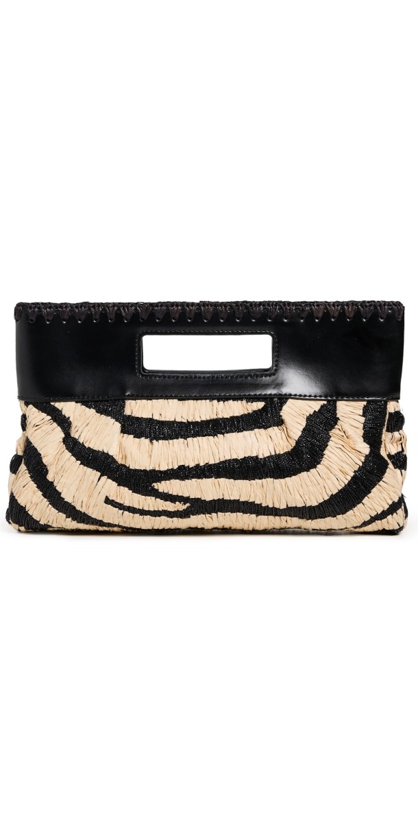 STAUD Lena Clutch Zebra Raffia