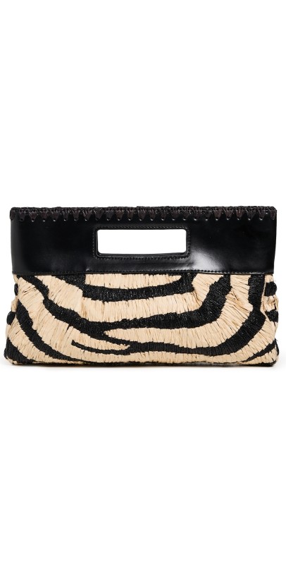 STAUD Lena Clutch Zebra Raffia
