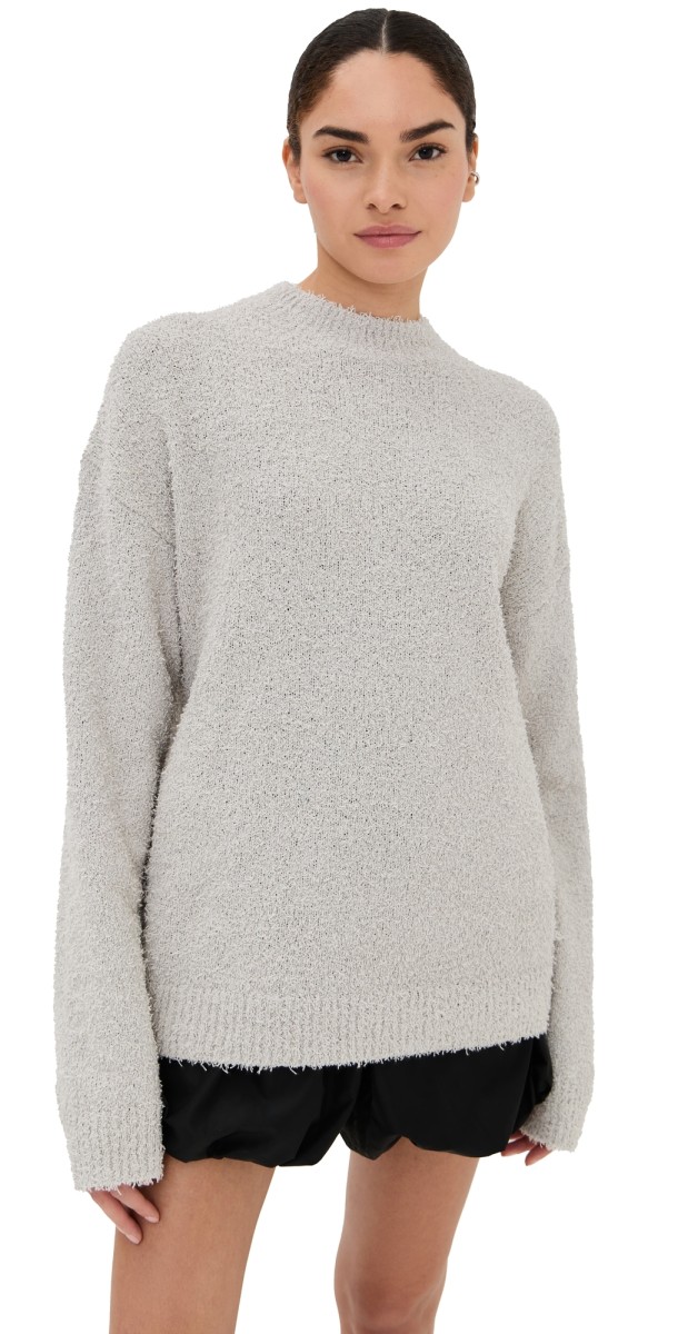 Tibi Serviette Crewneck Easy Pullover Sweater Grey
