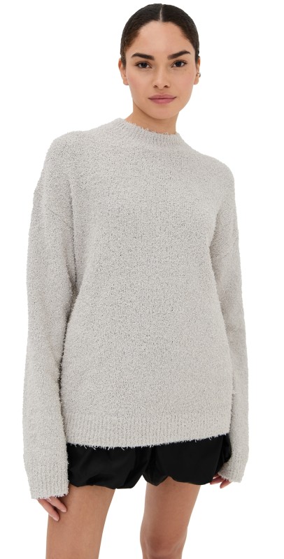 Tibi Serviette Crewneck Easy Pullover Sweater Grey