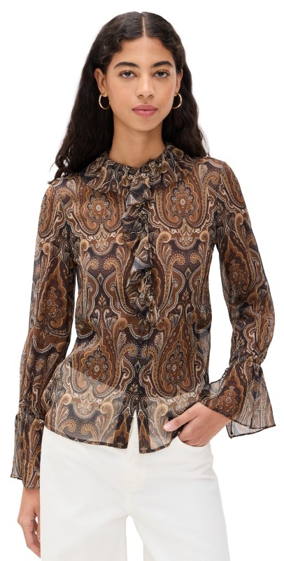 Nili Lotan Cecily Silk Shirt Medallion Paisley
