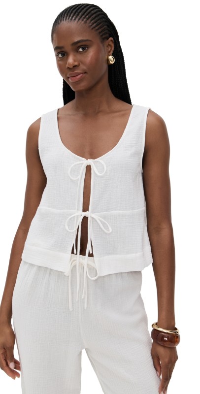 WAYF Ani Tie Front Top Ivory