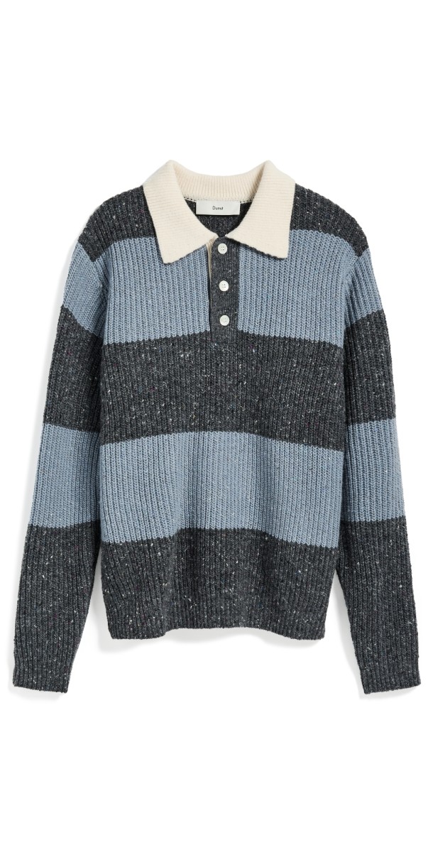 DUNST Unisex Chunky Rugby Sweater Soft Blue/Grey