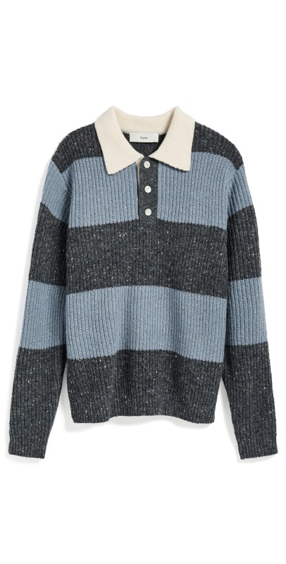 DUNST Unisex Chunky Rugby Sweater Soft Blue/Grey