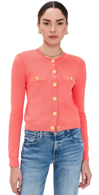 L'AGENCE Toulouse Crop Crew Neck Cardi Coral Rose/Gold