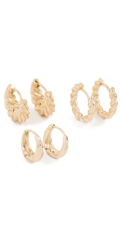 By Adina Eden Solid Twisted Huggie Earrings Combo Set Gold