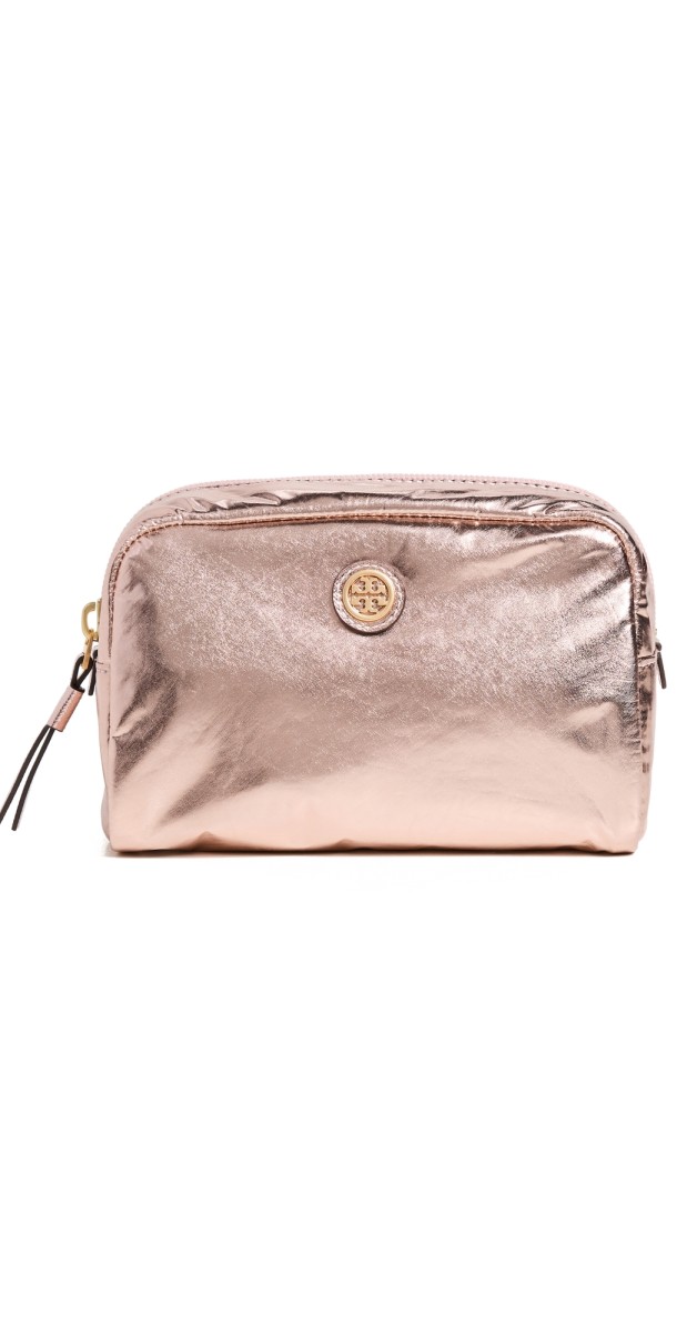 Tory Burch Virginia Metallic Curved Cosmetic Case Pink Gold