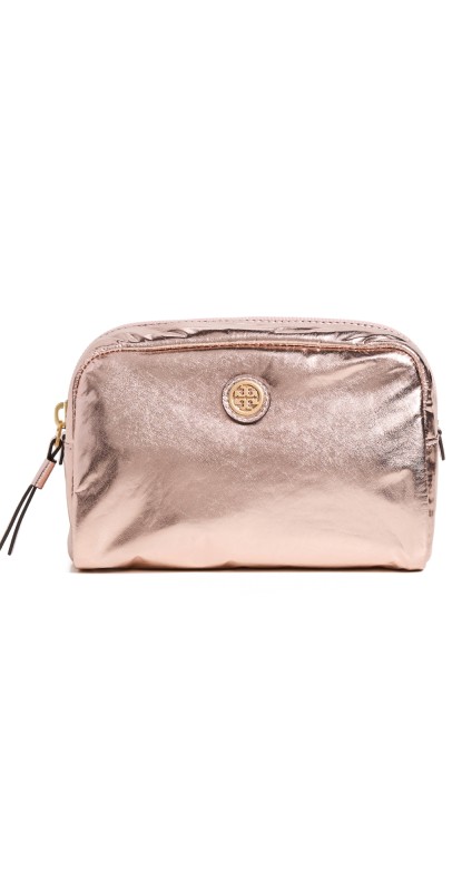 Tory Burch Virginia Metallic Curved Cosmetic Case Pink Gold