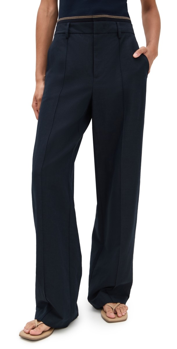 Vince High Waist Rib Trim Trousers Coastal