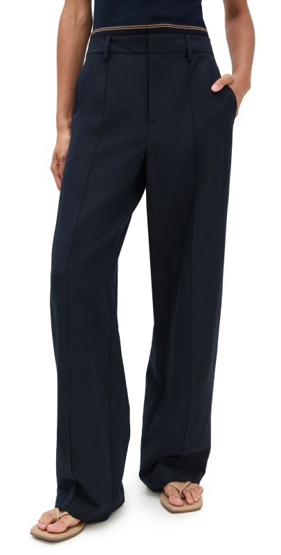Vince High Waist Rib Trim Trousers Coastal