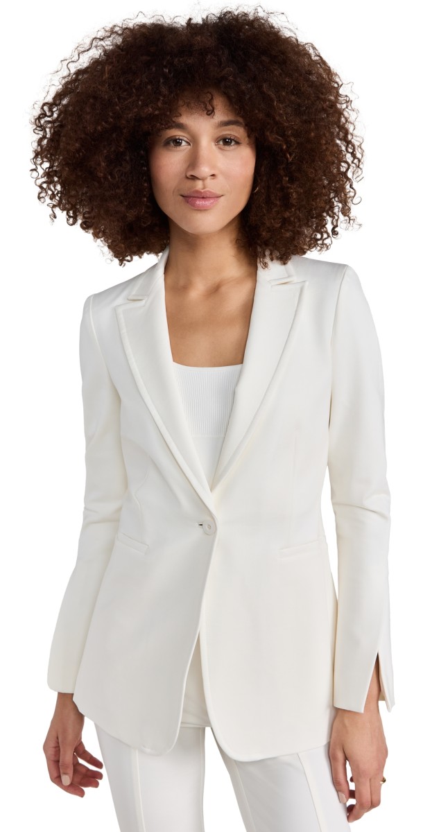 alice + olivia Breann Long Fitted Blazer Ecru