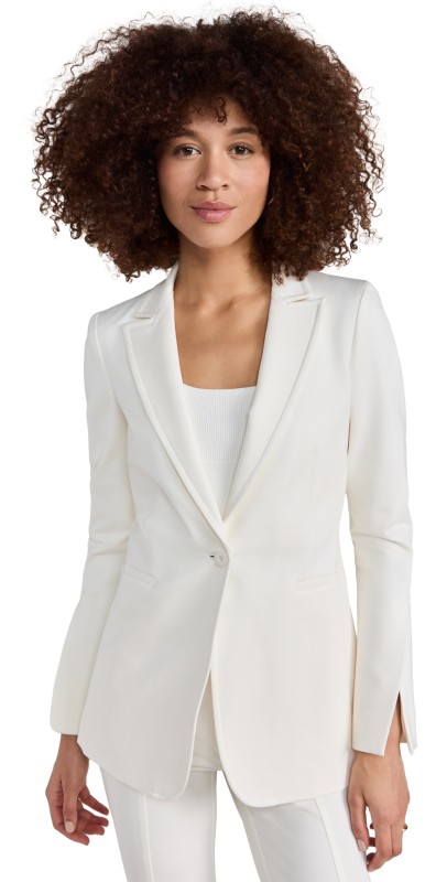 alice + olivia Breann Long Fitted Blazer Ecru