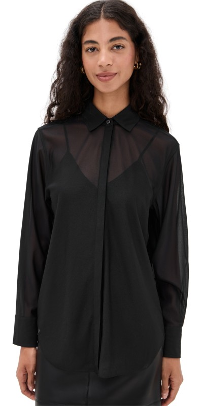 La Ligne Sheer Button Down Shirt Black