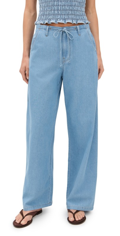 LNA Gia Tie Waist Pants Faded Blue