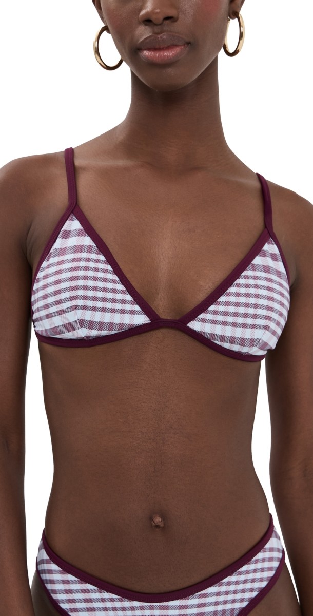 Good American Plaid Perfect Fit Bikini Top Fig Plaid